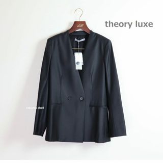 theoy luxe✨️オーバーサイズ/ツイードノーカラーコート✨️ブラック系/38