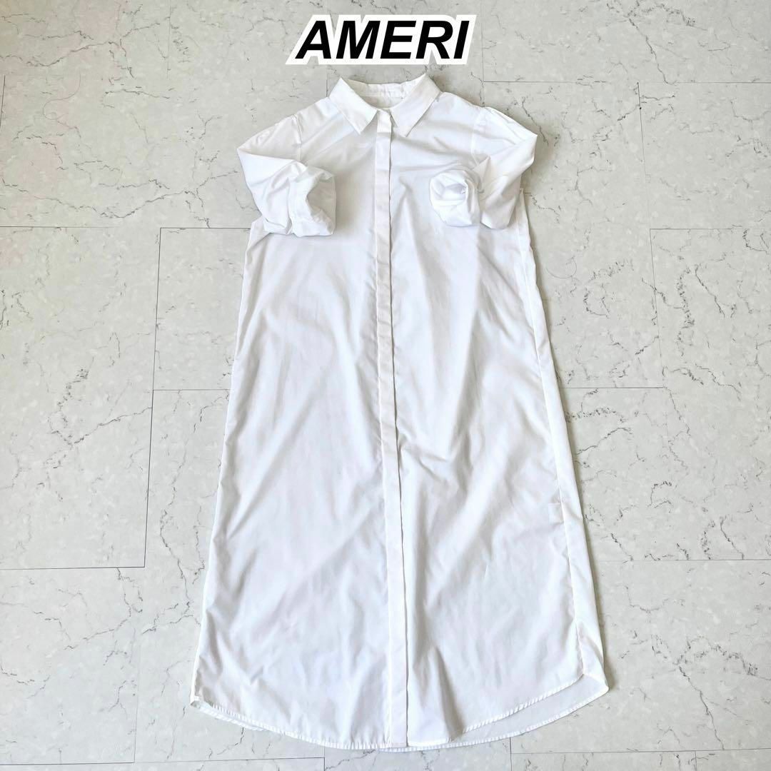 【アメリ】状態○ 比翼 ロング シャツワンピース 白 サイズM Ameri