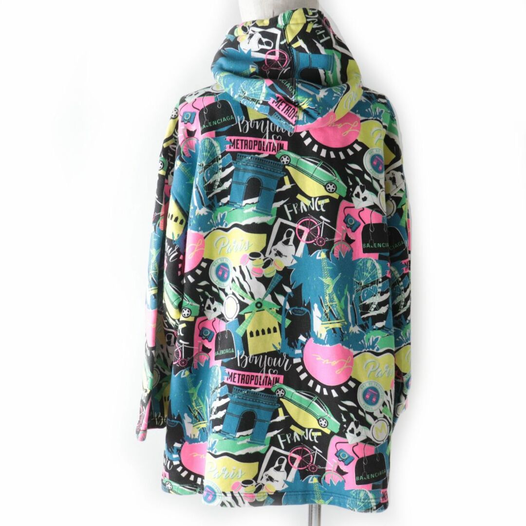 美品☆正規品 BALENCIAGA バレンシアガ 19年 594606 マルチ総柄デザイン フード付き プルオーバーパーカー マルチカラー XS レディース