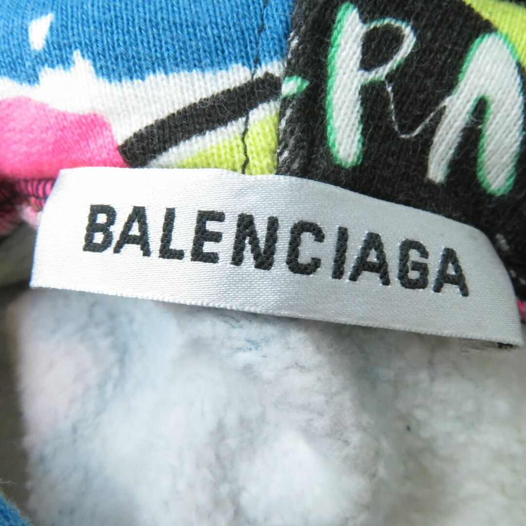 美品☆正規品 BALENCIAGA バレンシアガ 19年 594606 マルチ総柄デザイン フード付き プルオーバーパーカー マルチカラー XS レディース