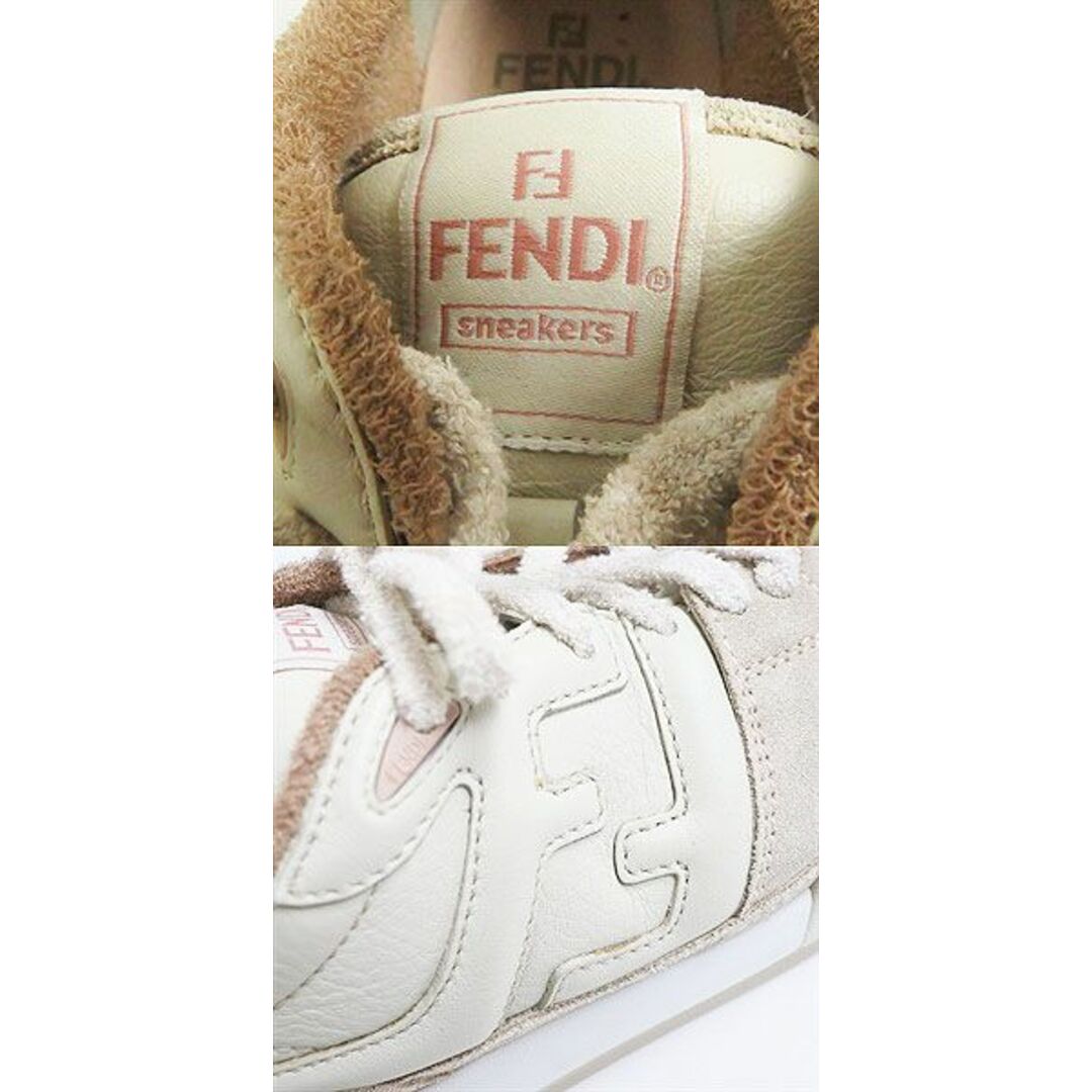 美品□定価￥132,000 FENDI/フェンディ 8E8252AHH2F1FHT マッチ FFロゴ ズッカ スウェード ロートップ レザースニーカー ピンク 6 伊製