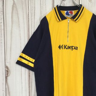 ケイパ(Kaepa)の【ケイパ 半袖ポロシャツ】 80s レトロ ハーフジップ ビッグロゴ L 古着(ポロシャツ)