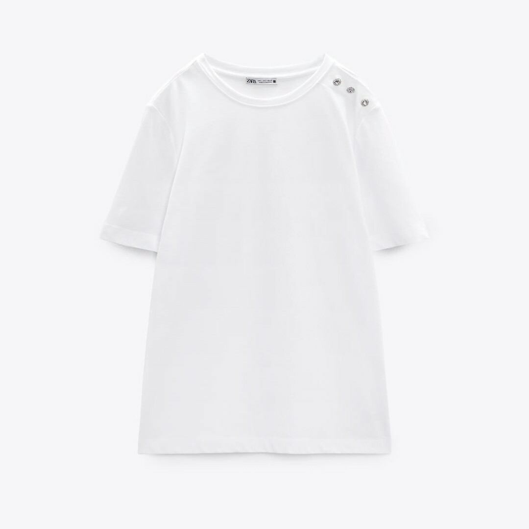 ZARA(ザラ)の新品 ZARA ザラ レディース ビジュー ジュエリー  Tシャツ L レディースのトップス(Tシャツ(半袖/袖なし))の商品写真