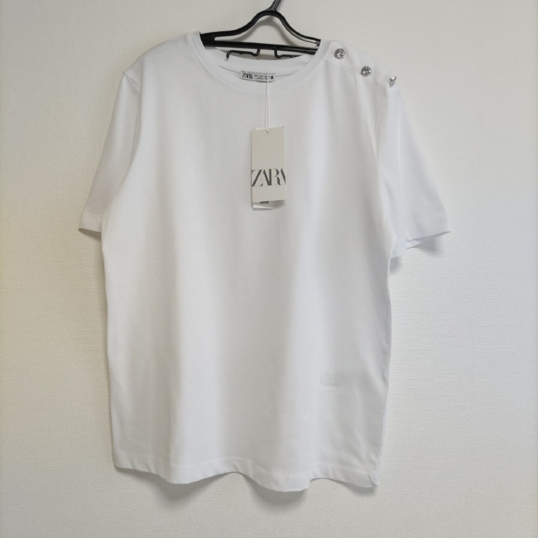 ZARA(ザラ)の新品 ZARA ザラ レディース ビジュー ジュエリー  Tシャツ L レディースのトップス(Tシャツ(半袖/袖なし))の商品写真