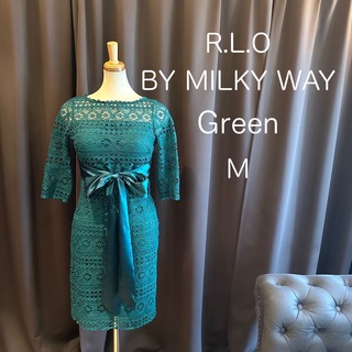 N20326 新品 R.L.O ゲストドレス M 背中見せ グリーン ミディアム(ひざ丈ワンピース)