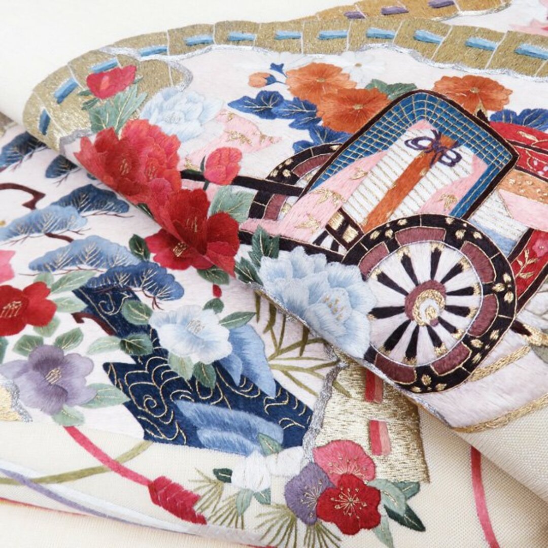 袋帯 中古 リサイクル 正絹 フォーマル お太鼓柄 蘇州刺繍 扇子模様