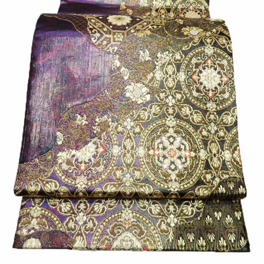 袋帯  リサイクル 正絹 フォーマル 仕立て上がり 六通 華文 蜀江 箔糸 紫系色 多色 金 きもの北條 A909-8