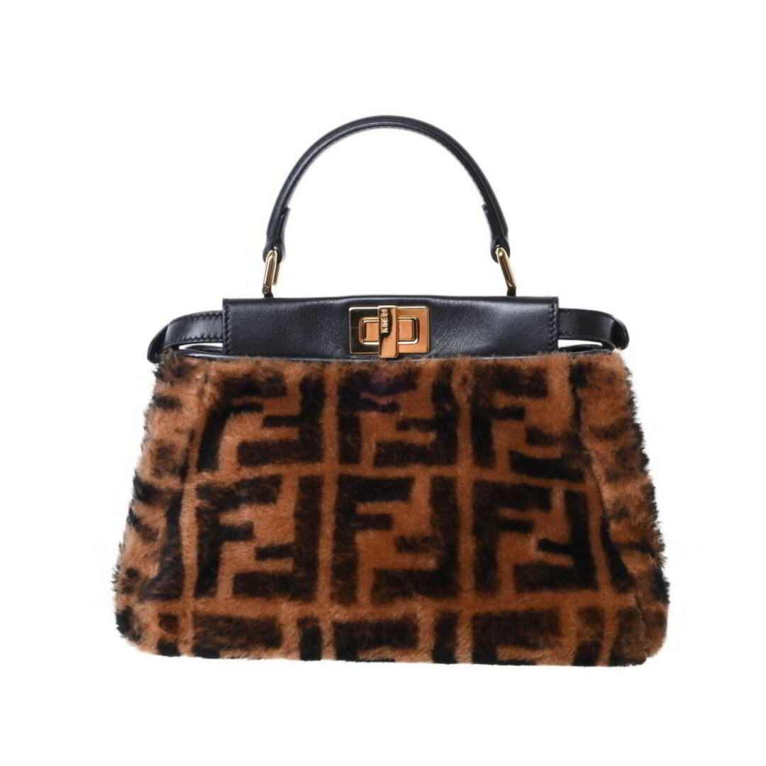 FENDI ズッカ柄 ミニ ピーカブー ファー×レザー 2WAY ハンド バッグ