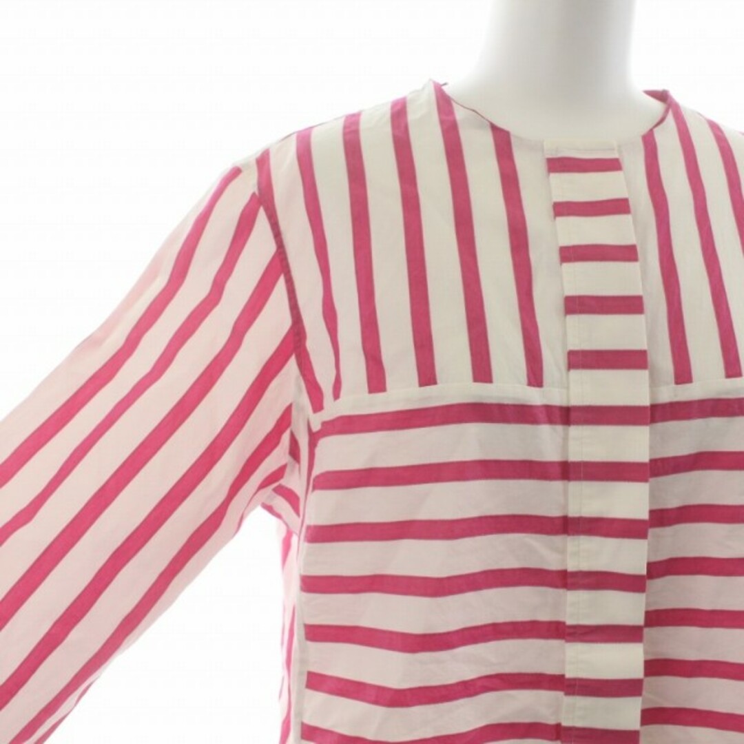 シクラス ブラウス シャツ ストライプ ボーダー 絹混 長袖 34 白 ピンク レディースのトップス(シャツ/ブラウス(長袖/七分))の商品写真