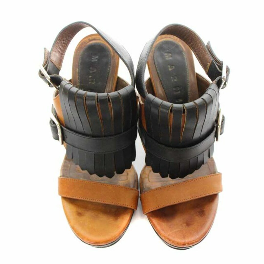 Marni(マルニ)のマルニ ストラップサンダル レザー ハイヒール 厚底 37 24cm 茶 黒 レディースの靴/シューズ(サンダル)の商品写真