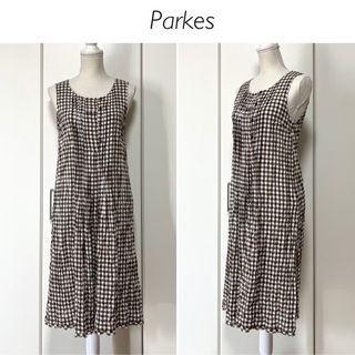 【日本製】parkes ギンガムチェック ノースリーブワンピース(ひざ丈ワンピース)