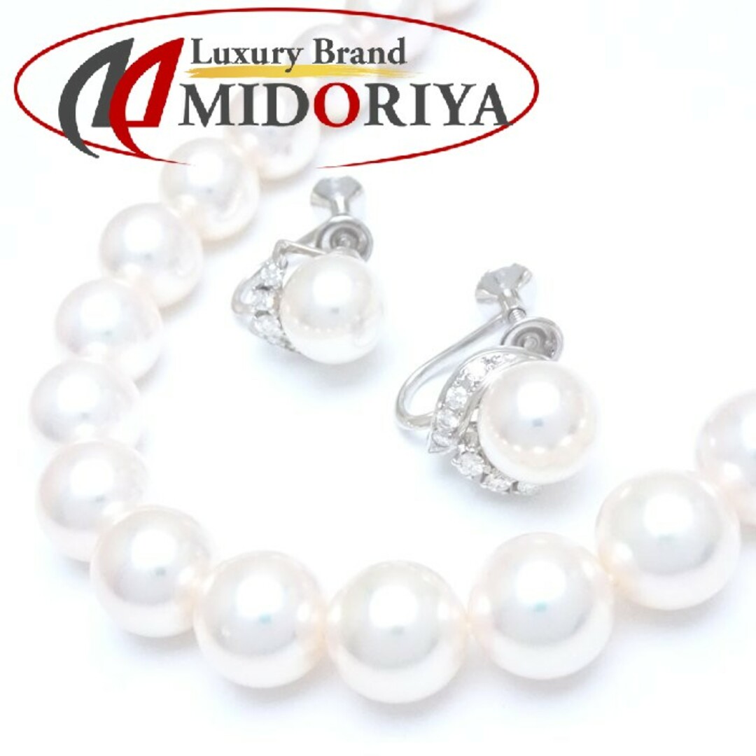 ミキモト MIKIMOTO パール ネックレス & イヤリング 2点セット 真珠9.5～9ミリ ダイヤモンド K18WG ホワイトゴールド × K14WG ホワイトゴールド  / 290208【BJ】