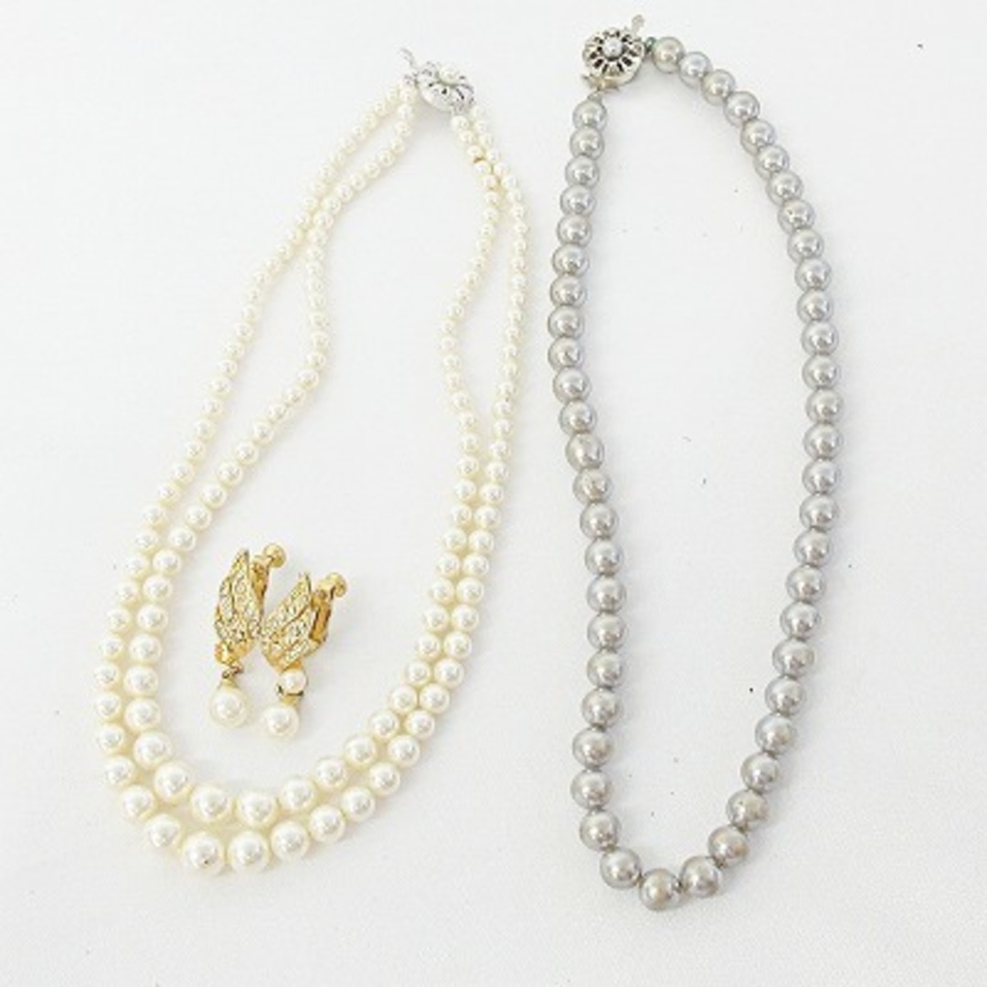 【C080】 真珠（パール）ネックレス2本イヤリングセット