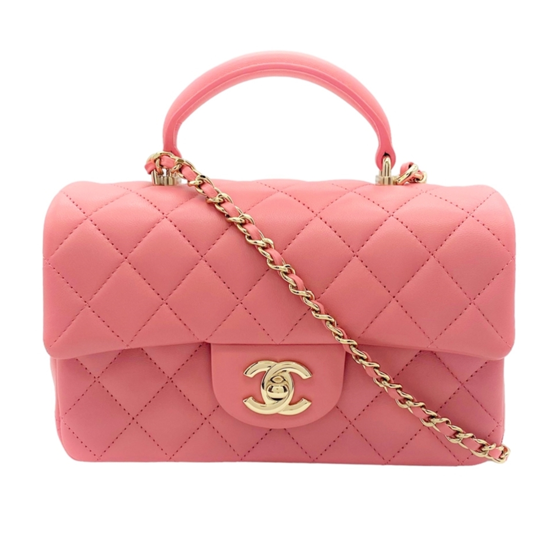 シャネル CHANEL トップハンドル ミニフラップバッグ AS2413 ピンク シャンパンゴールド金具 ラムスキン レディース ハンドバッグ