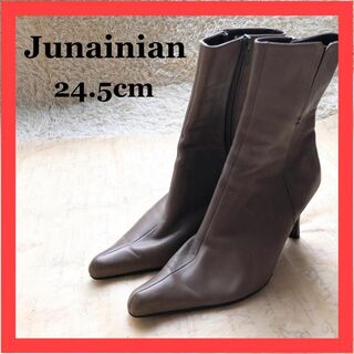【美品】Junainian 　ブーツ　革 　カーキ系   24.5cm(ブーツ)