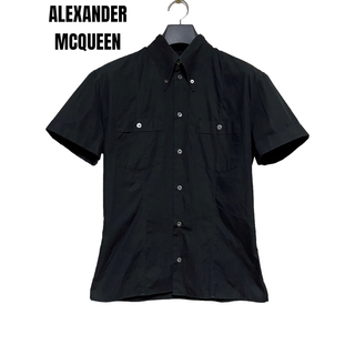 【ALEXANDER Mc QUEEN】アレクサンダーマックイン 刺繍長袖シャツ 160/84A コットン ブラック×ホワイト/br2749kw