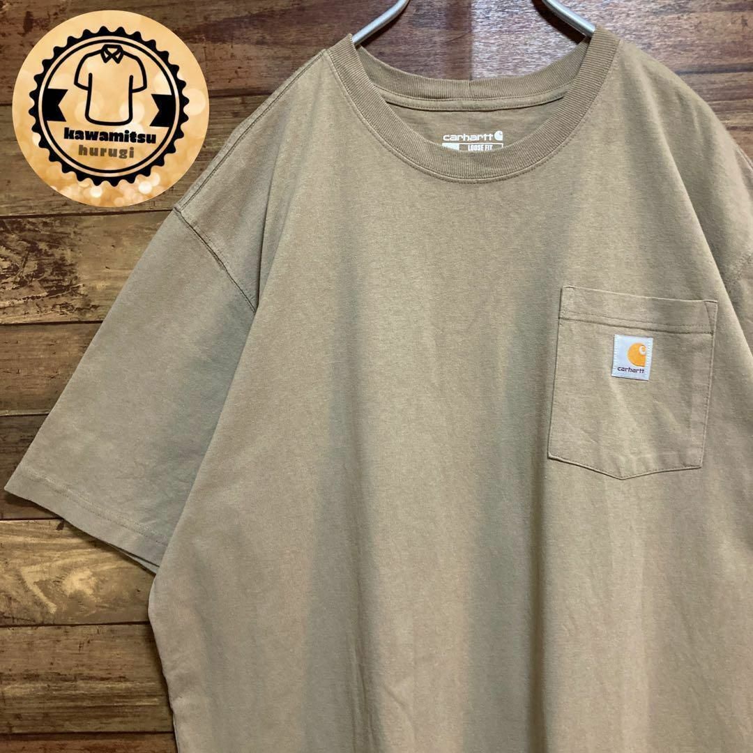 carhartt(カーハート)の【オーバーサイズ】古着　カーハート　tシャツ ポケット　L ベージュ メンズのトップス(Tシャツ/カットソー(半袖/袖なし))の商品写真