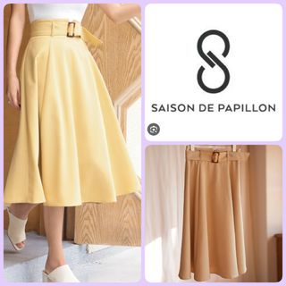 セゾンドパピヨン(SAISON DE PAPILLON)の♡saison de papillon ベルト付AラインフレアスカートSイエロー(ロングスカート)