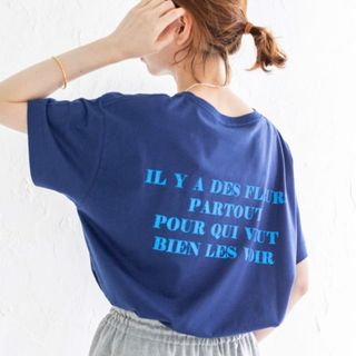 イエナ(IENA)の●イエナ●バックロゴTシャツ　クルーネック　半袖　コットン　ブルー　青(Tシャツ(半袖/袖なし))