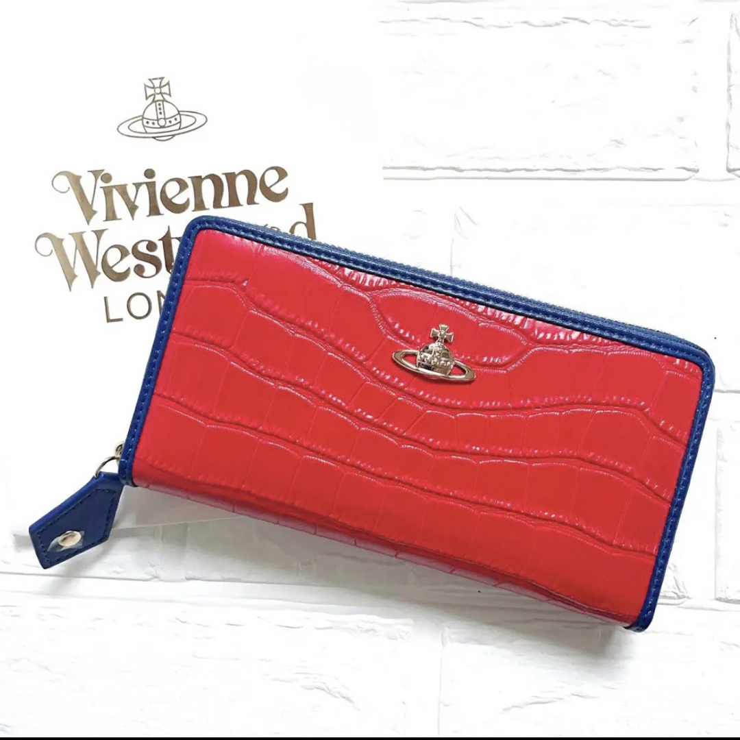 ✨新品未使用✨Vivienne Westwood 長財布 クロコ調 金ロゴ 赤