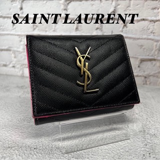 イヴサンローラン(Yves Saint Laurent)のイヴ・サンローラン　財布　YSL 三つ折り　ツートン　ミニ財布 ブラック ピンク(財布)
