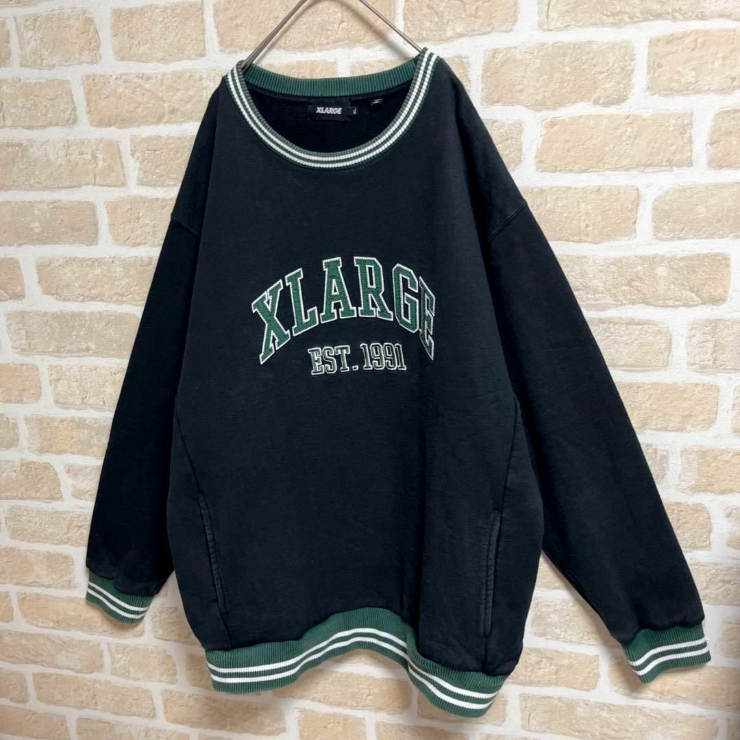 【人気Lサイズ】XLARGE アーチロゴ刺繍 リブライン スウェット トレーナー