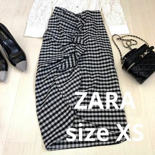 ザラ(ZARA)のZARA シャーリング膝丈スカート　size XS(ひざ丈スカート)