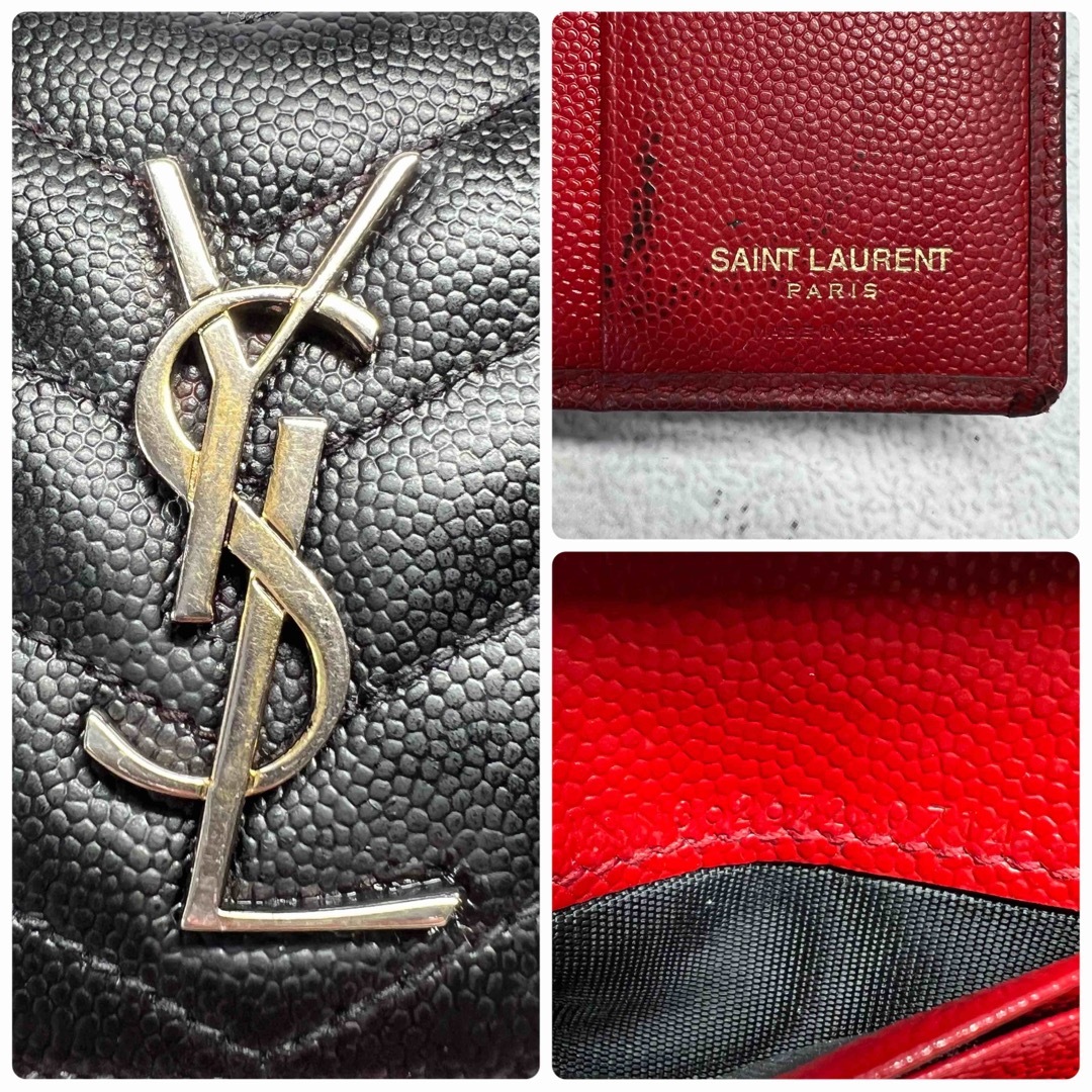 イヴ・サンローラン　財布　YSL 三つ折り　ツートン　ミニ財布 ブラック レッド