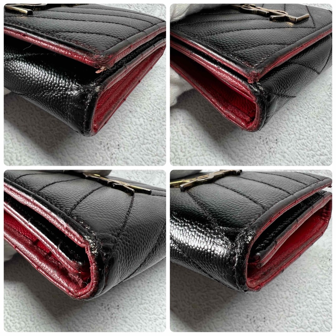 Yves Saint Laurent(イヴサンローラン)のイヴ・サンローラン　財布　YSL 三つ折り　ツートン　ミニ財布 ブラック レッド レディースのファッション小物(財布)の商品写真