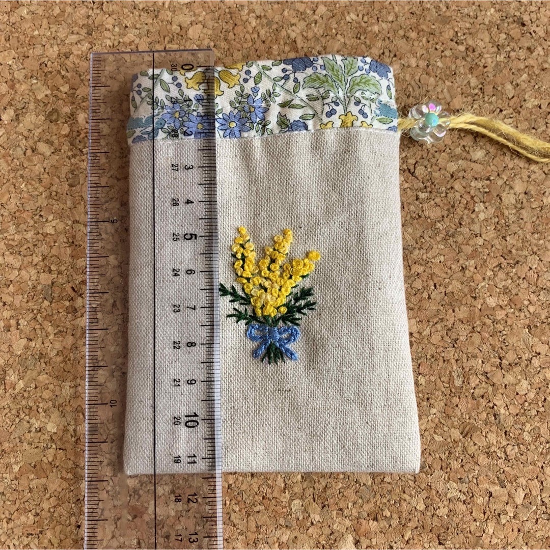 ミモザ刺繍入 ラベンダーポプリサシェ 香り袋 お守り袋 ハンドメイド ...