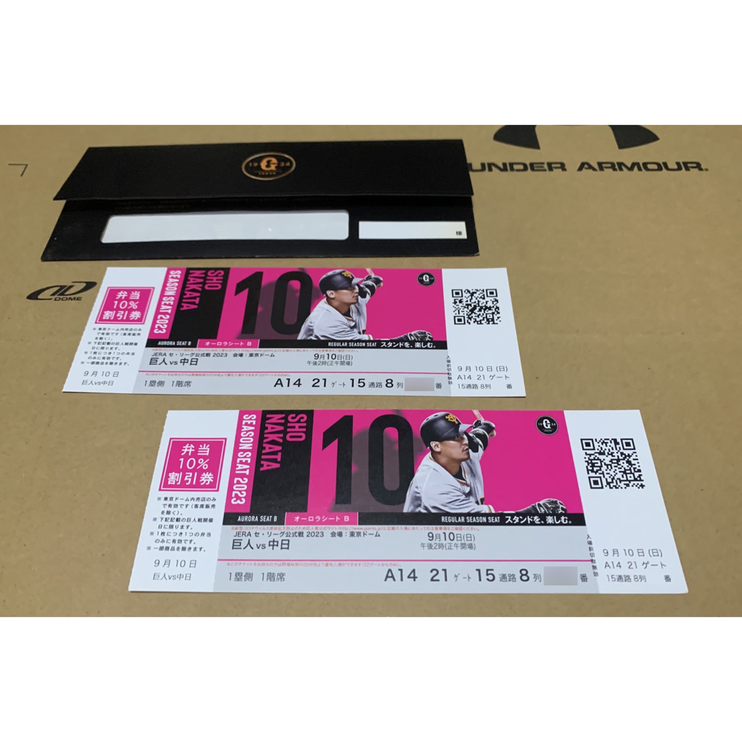 野球8月15日　東京ドーム　巨人対中日　ペアチケット