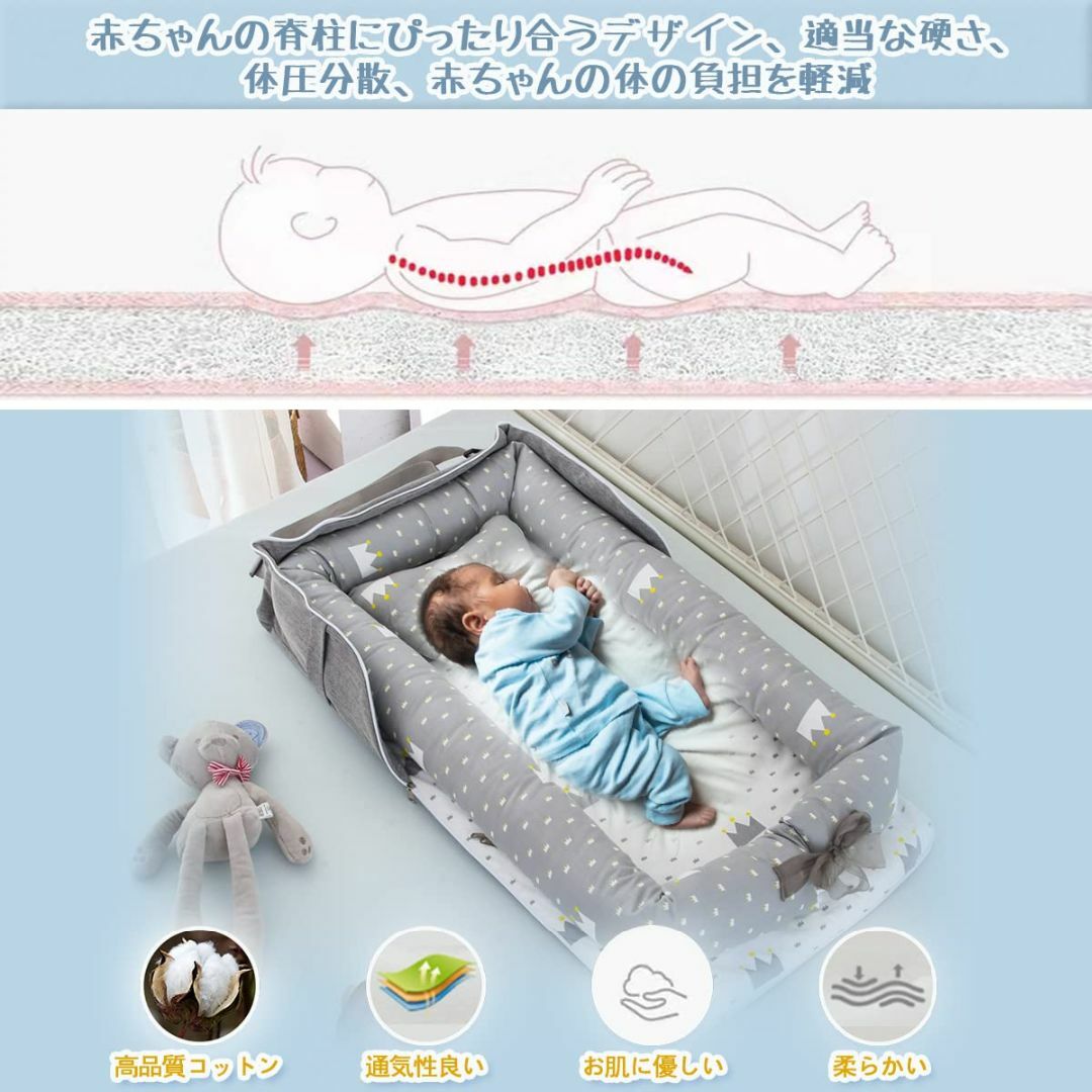 【色: 遊園地ホワイト】ベッドインベッド 携帯型 ベビーベッド 新生児 赤ちゃん