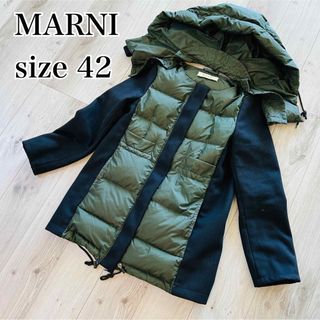 【最高級】MARNI マルニ　カーキ×ネイビー　フードダウン　ダウンコート　XL