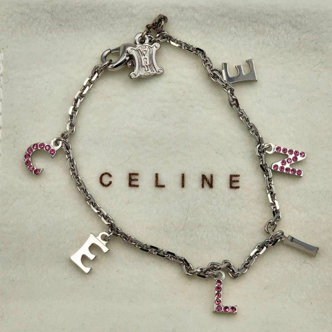 極美品 ★CELINE★ ブレスレット マカダム ロゴ ラインストーン シルバー