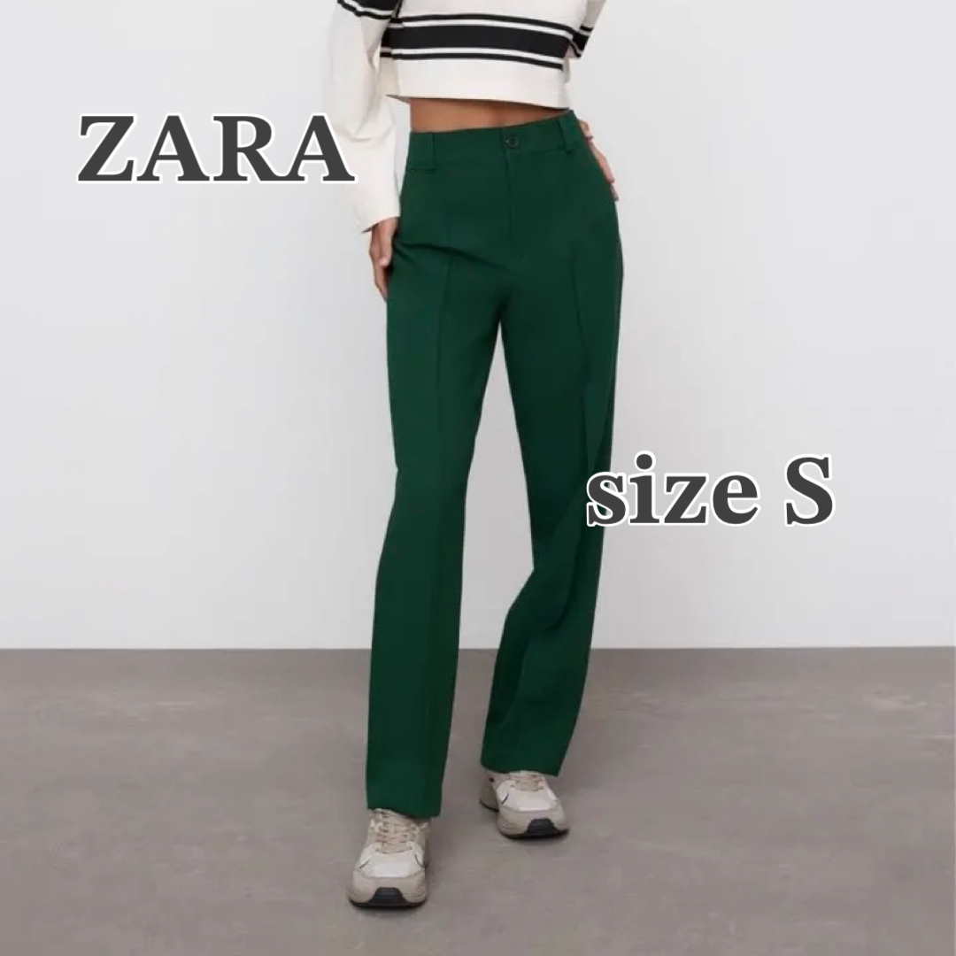 ZARA(ザラ)のZARA センタープレスパンツ スラックス グリーン S レディースのパンツ(カジュアルパンツ)の商品写真