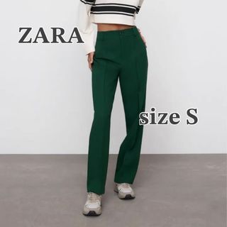 ザラ(ZARA)のZARA センタープレスパンツ スラックス グリーン S(カジュアルパンツ)