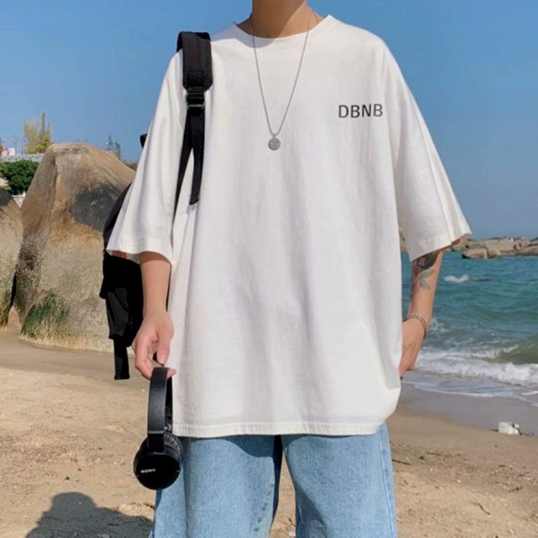 DBNB メンズ 韓国 バックロゴ ビッグシルエット Tシャツ ホワイト