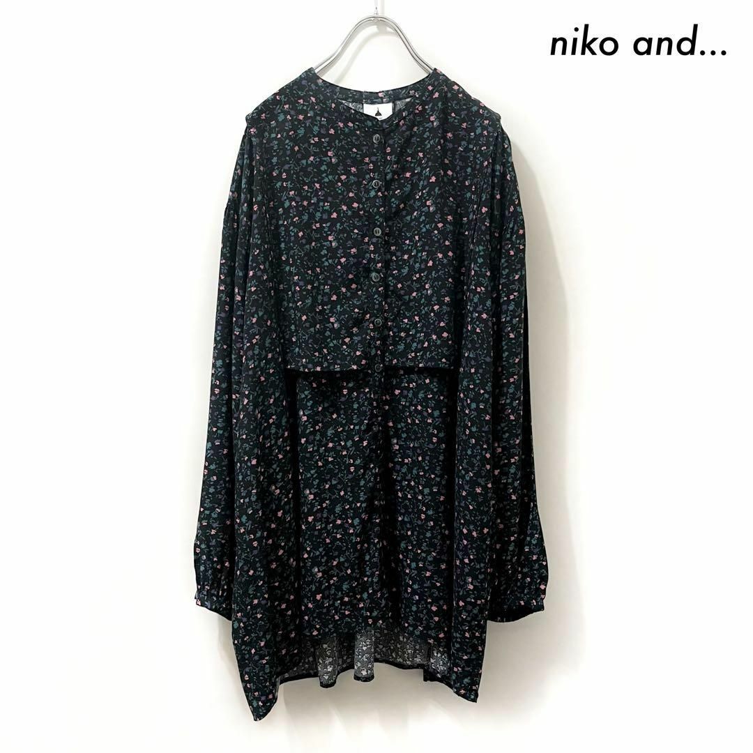 niko and...(ニコアンド)のniko and… ニコアンド★小花柄 長袖ブラウス オーバーサイズ ブラック レディースのトップス(シャツ/ブラウス(長袖/七分))の商品写真