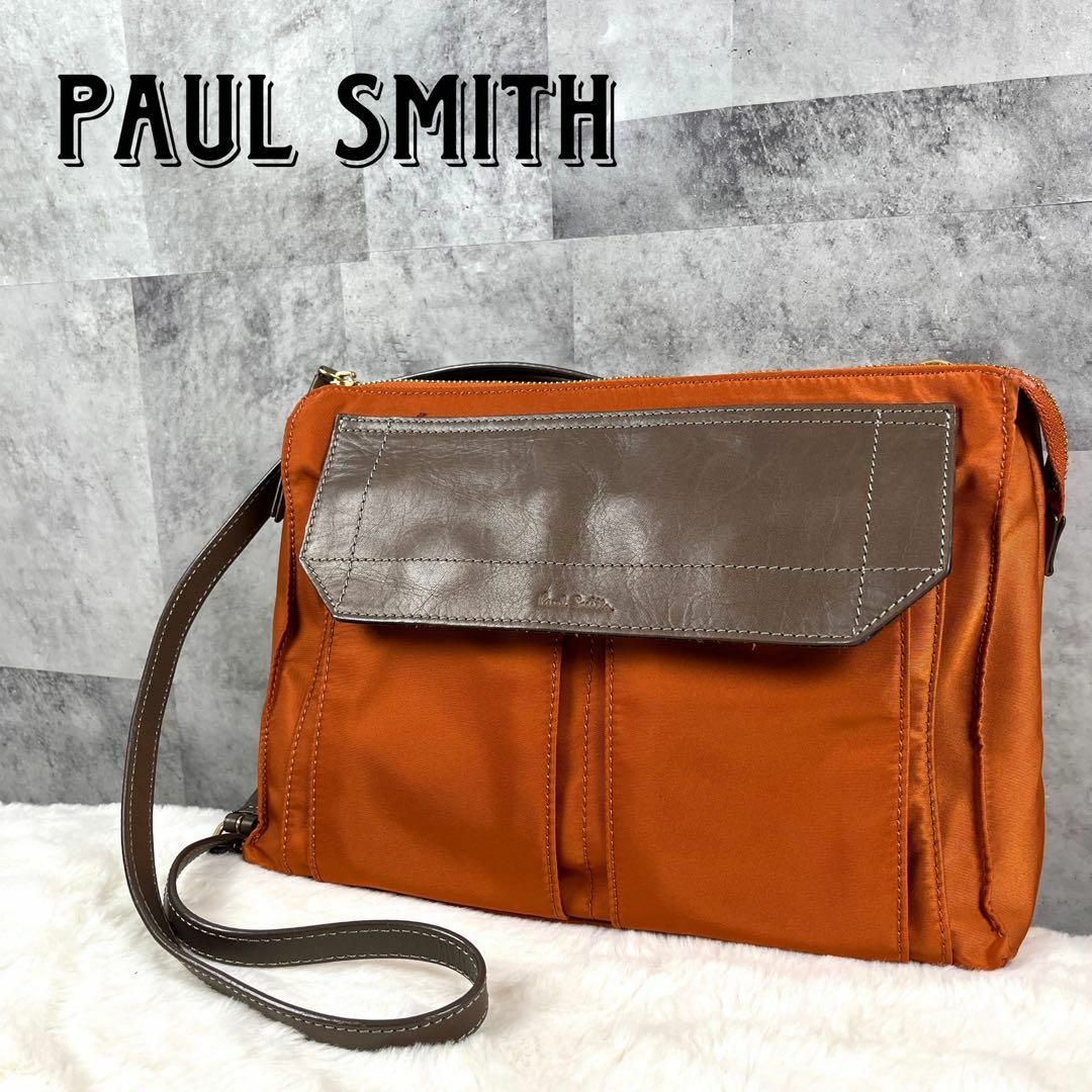 美品 ポールスミス 2way ショルダーバッグ ナイロンレザー オレンジ