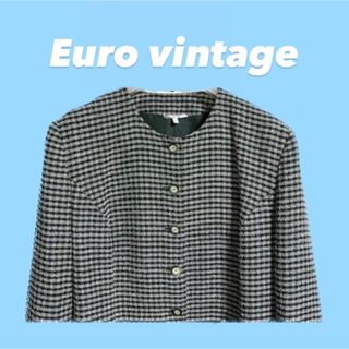 【Euro vintage】ツイード チロリアンジャケット(ノーカラージャケット)