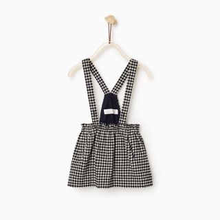 ザラキッズ(ZARA KIDS)の新品！ZARA kids ストラップ付きチェックスカート(スカート)