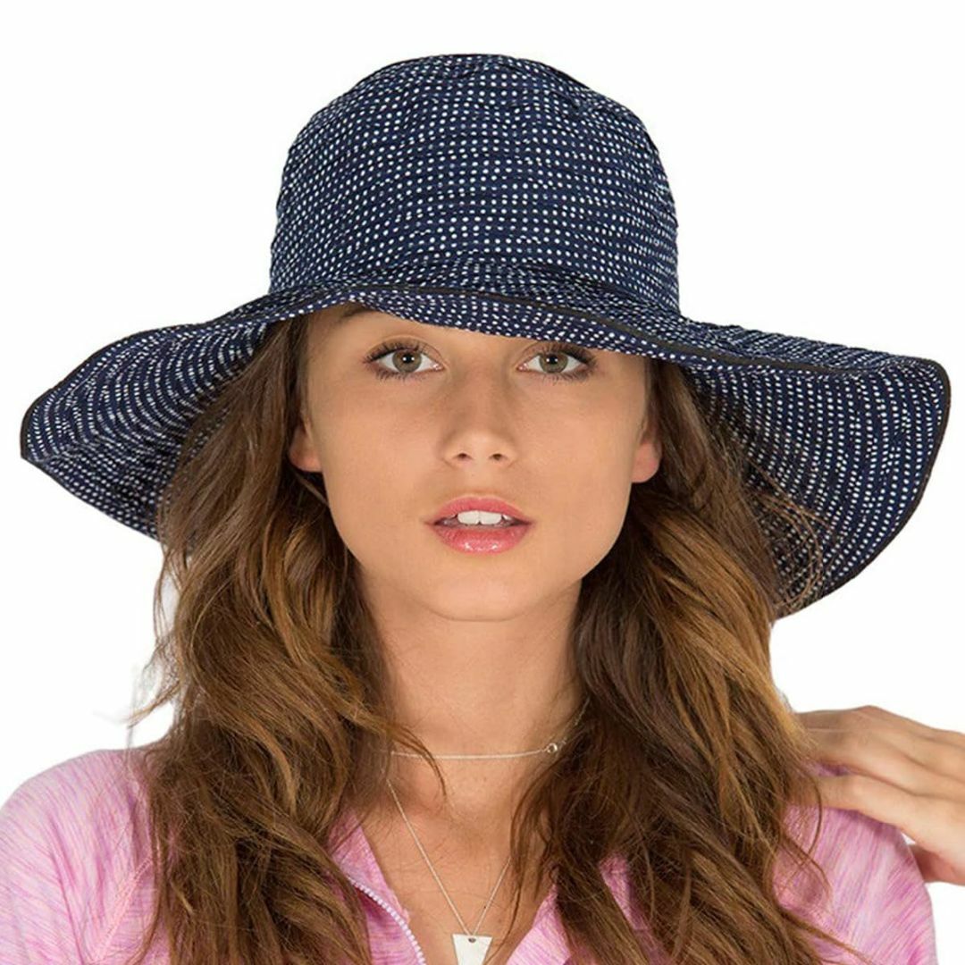 【色: ネイビー】サングローブ UVカット帽子 レディース 日焼け防止 ハット