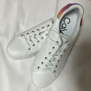 カルバンクライン(Calvin Klein)の【新品】カルバンクライン ckロゴ総柄 レースアップスニーカー 24.5cm 白(スニーカー)