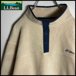 【USA製】LLBean　ハーフスナップ　刺繍ロゴフリーススウェット　美品