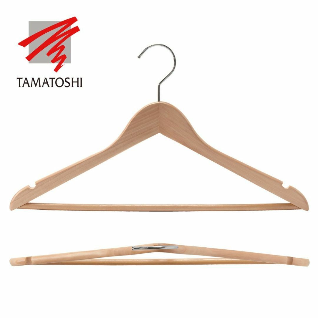 【色: ナチュラル】タマトシ 木製 ハンガー 男女兼用 スーツ シャツ ジャケッ 6