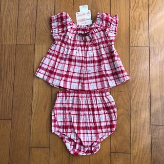 ニシマツヤ(西松屋)の新品　ベビー服　80cm  チェック柄上下セット　女の子(タンクトップ/キャミソール)