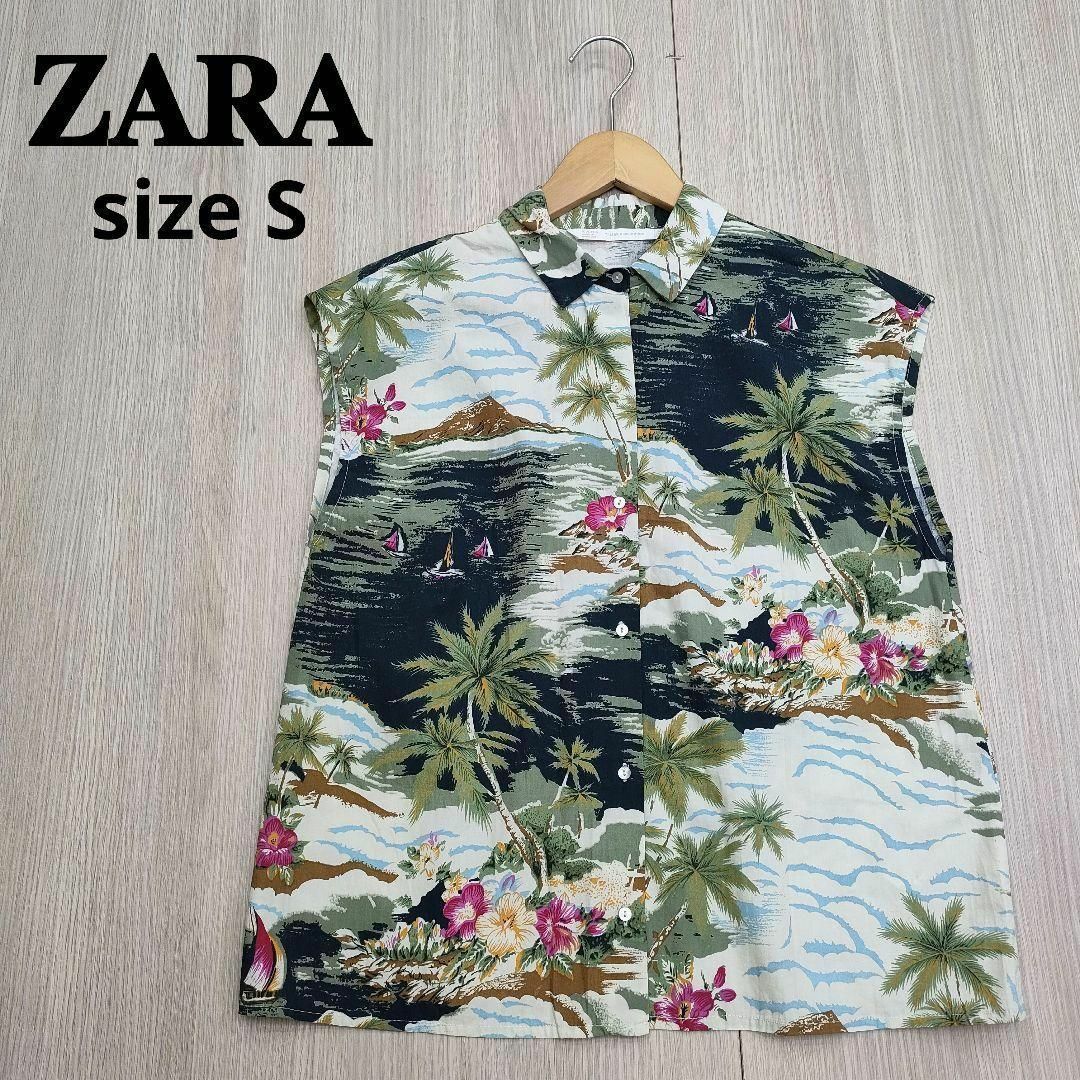 ZARA - ZARAザラ スリーブレスボタニカルシャツ S 南国 パームツリー ...