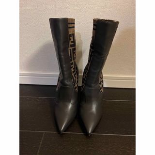 【新品未使用】フェンディ ニット×レザー 36 ブラウン レディース ブーツ