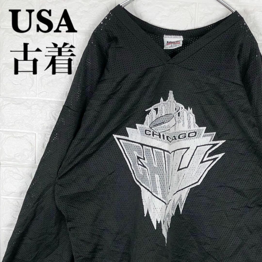NHL USA製 シカゴチル ゲームシャツ デカロゴ アイスホッケー ゆるだぼ