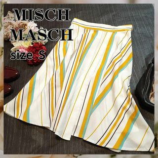 ミッシュマッシュ(MISCH MASCH)のMISCH MASCH【S】ひざ丈　スカート　総柄　ホワイト(ひざ丈スカート)